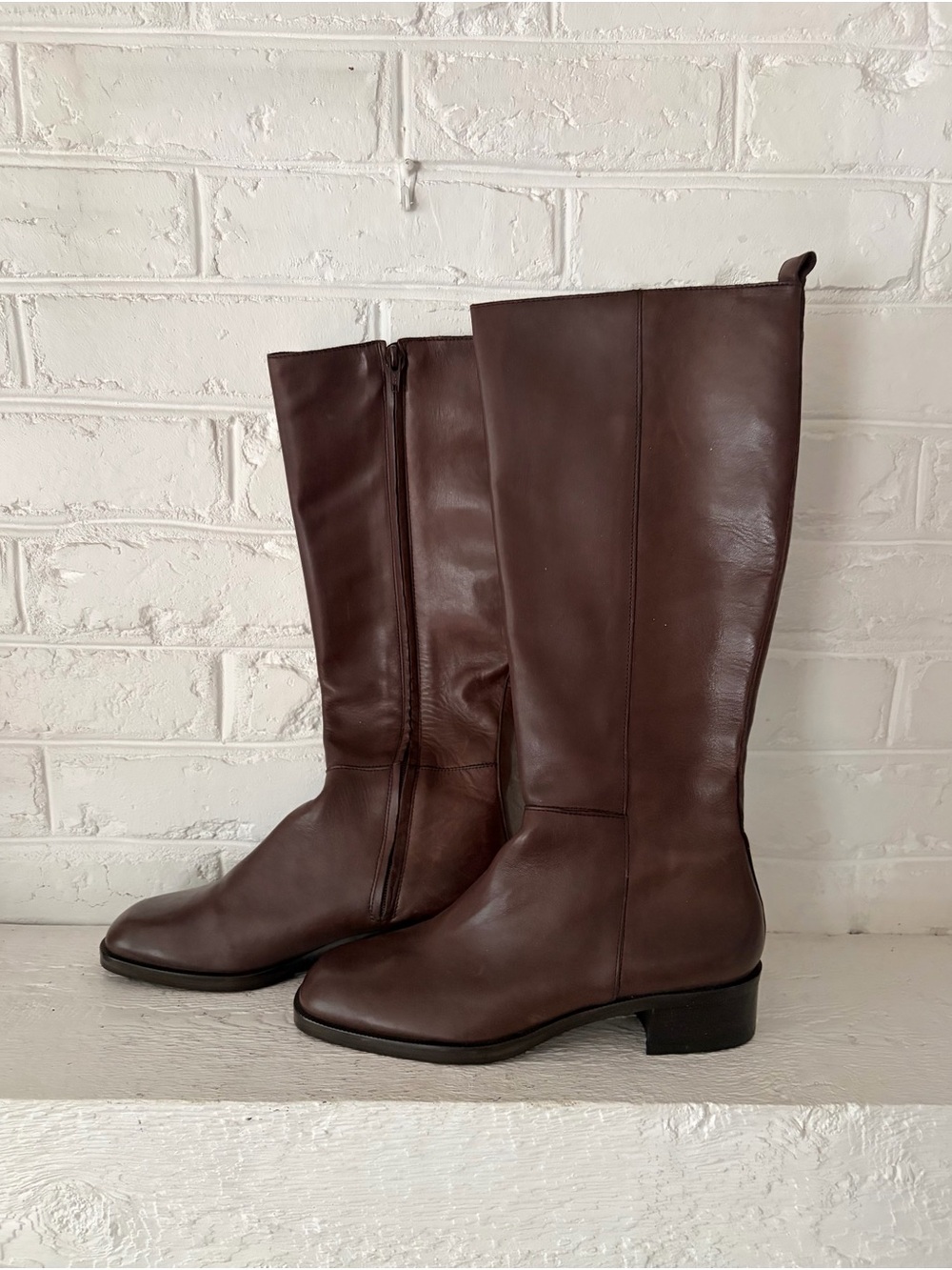 Nine West Brown Leather Knee-High Heeled Boots